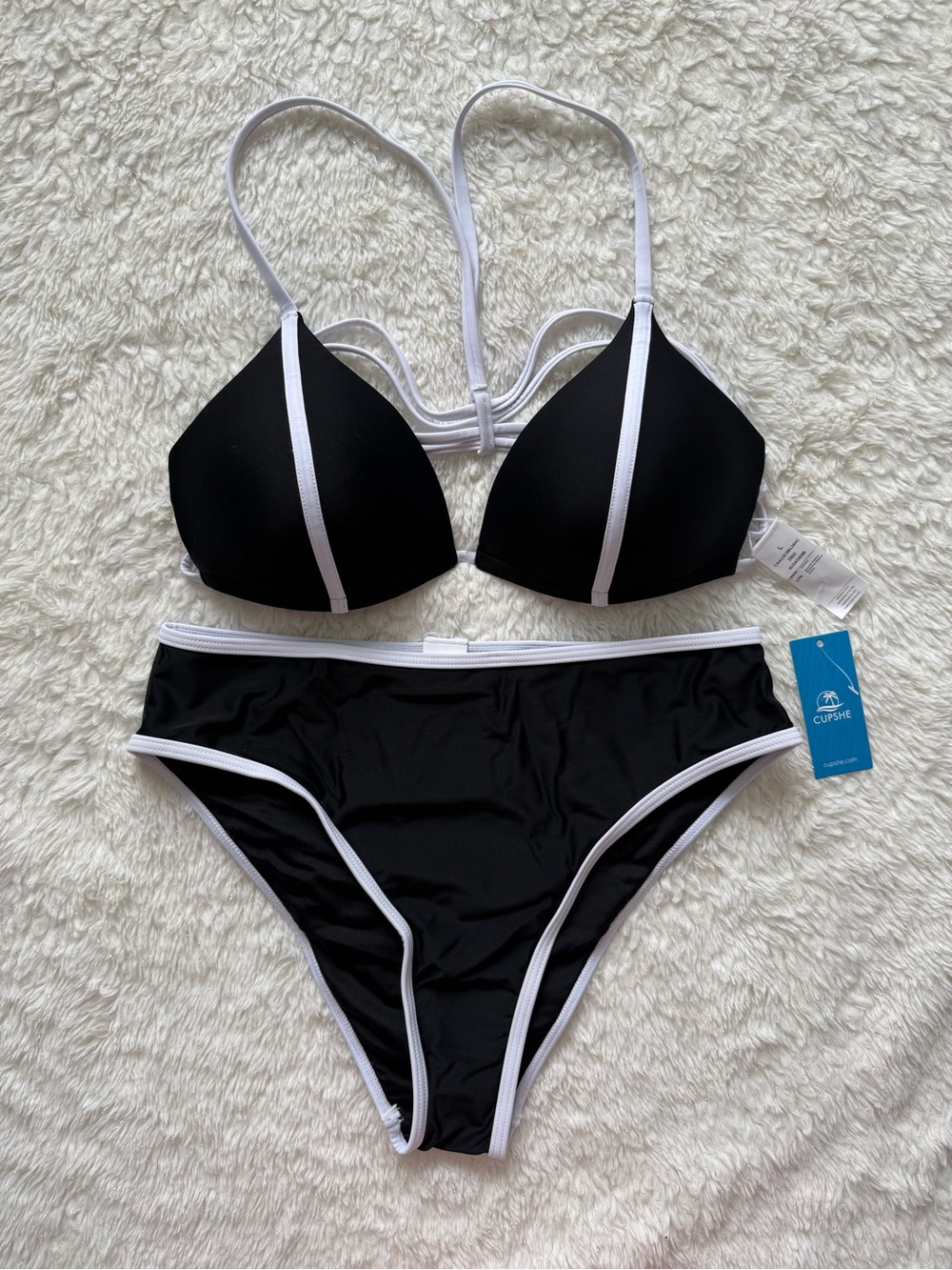 Cupshe Black Bikini with White Trim